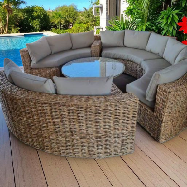Royal Comfort and Sophistication for Your Outdoor Space Indulge in the elegance of outdoor living with this 4 Piece Luxury Round Wicker Set from SFS Wicker Furniture. Featuring four royal-style chairs and a matching round glass-top table, this set brings a blend of comfort, craftsmanship, and class to any patio, garden, or entertainment area. Each royal chair is carefully handwoven using premium PE wicker, providing a smooth, stylish texture and an inviting shape designed for relaxation. The circular layout creates an intimate atmosphere, perfect for casual conversations, outdoor dining, or coffee moments under the sun. Its timeless design adds a regal charm that complements both modern and classic outdoor décor.